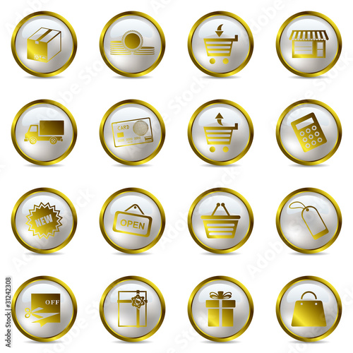 Gold shopping icons set