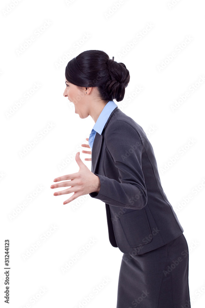 angry business woman screaming to a side