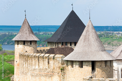 Spring view of Khotyn Fortress (Chernivtsi Oblast, Ukraine) photo