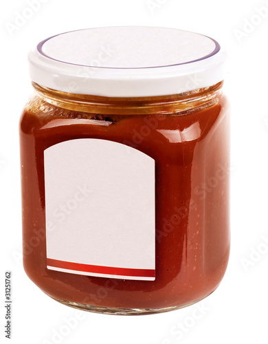 tomato paste canned in glass jar with blank