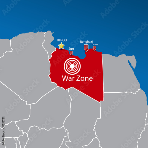 Map with part of Africa | Libya war zone. Vector illustration.