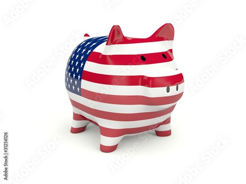 Piggy Bank with USA flag isolated on white