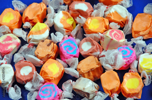 Colorful wrapped taffy candy photo