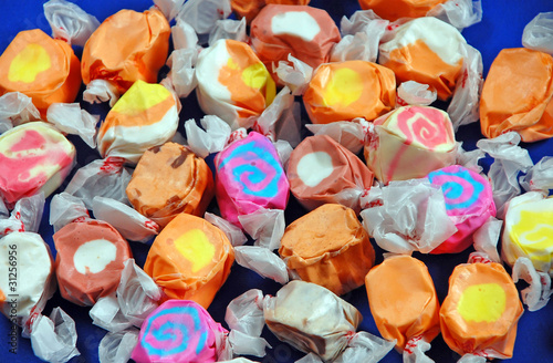 Colorful wrapped taffy candy