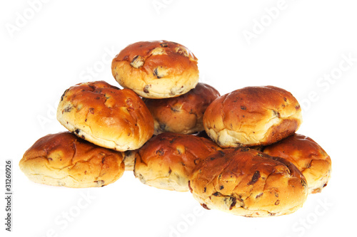 Bread bun rolls with currants and raisins