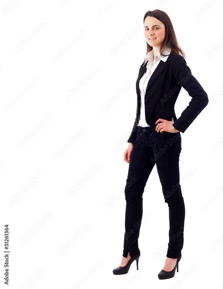 Young smiling full length businesswoman isolated on white Young smiling full length businesswoman isolated on white