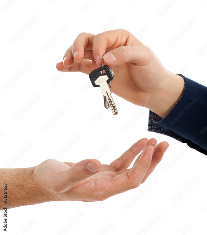 Lending the keys isolated on white Lending the keys isolated on white