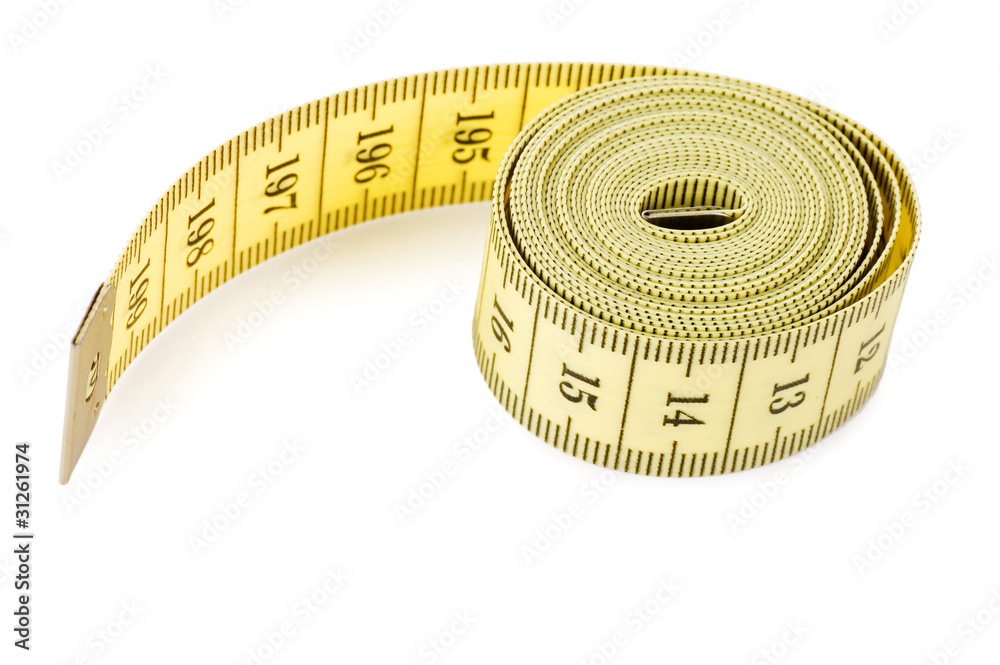 Yellow measuring tape isolated on white background Yellow measuring tape isolated on white background