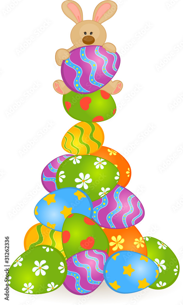 Fototapeta premium Easter Bunny with colored eggs. Easter card