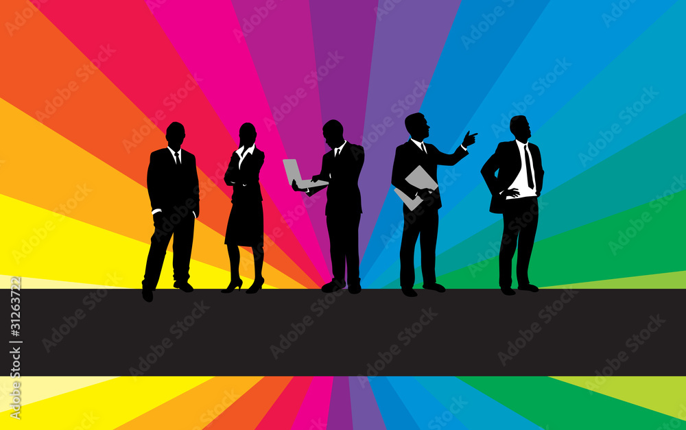 business people on a rainbow background
