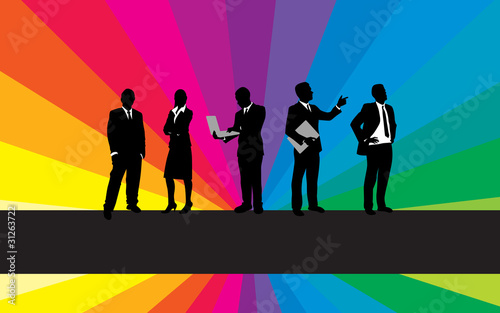 business people on a rainbow background