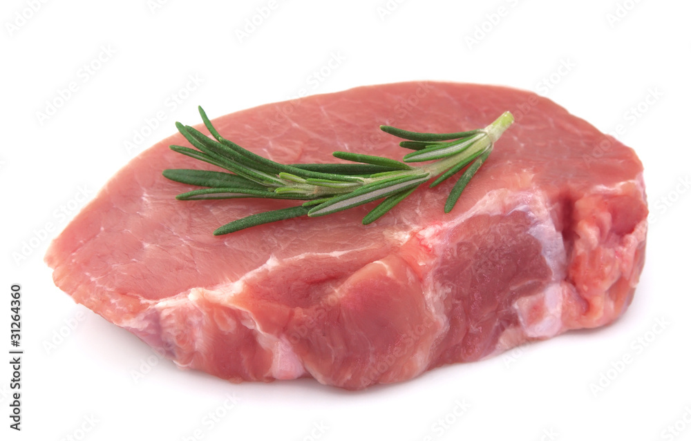 Crude meat with rosemary