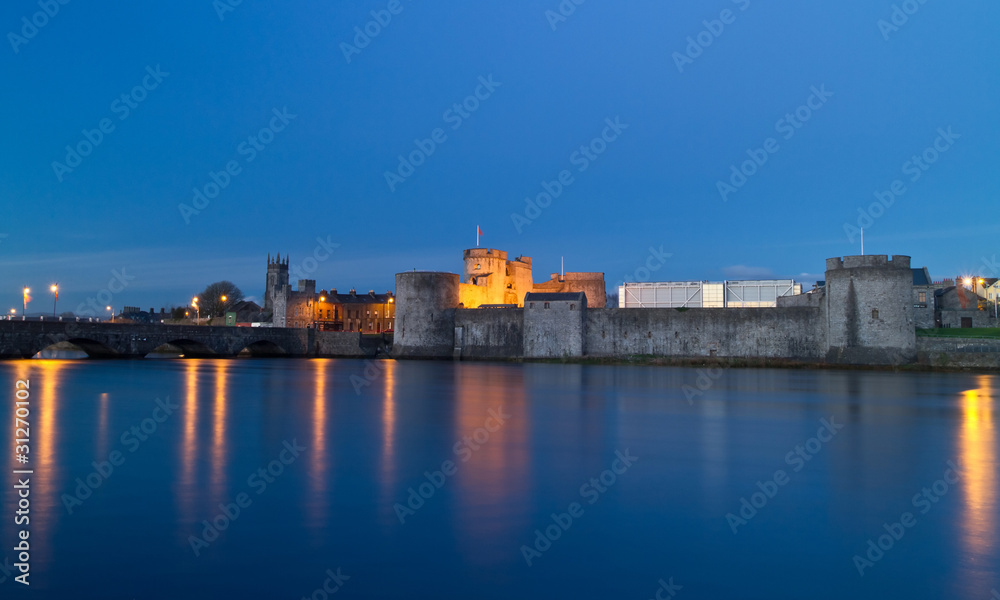 King John castle in Limerick at night - Ireland