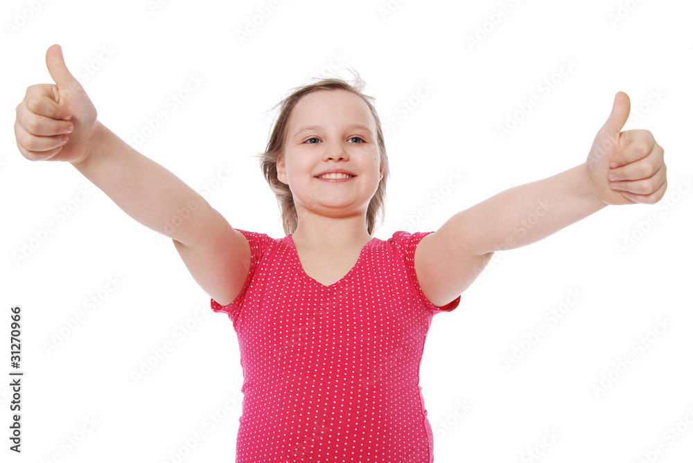 Portrait of a beautiful and confident girl showing thumbs up iso Portrait of a beautiful and confident girl showing thumbs up iso