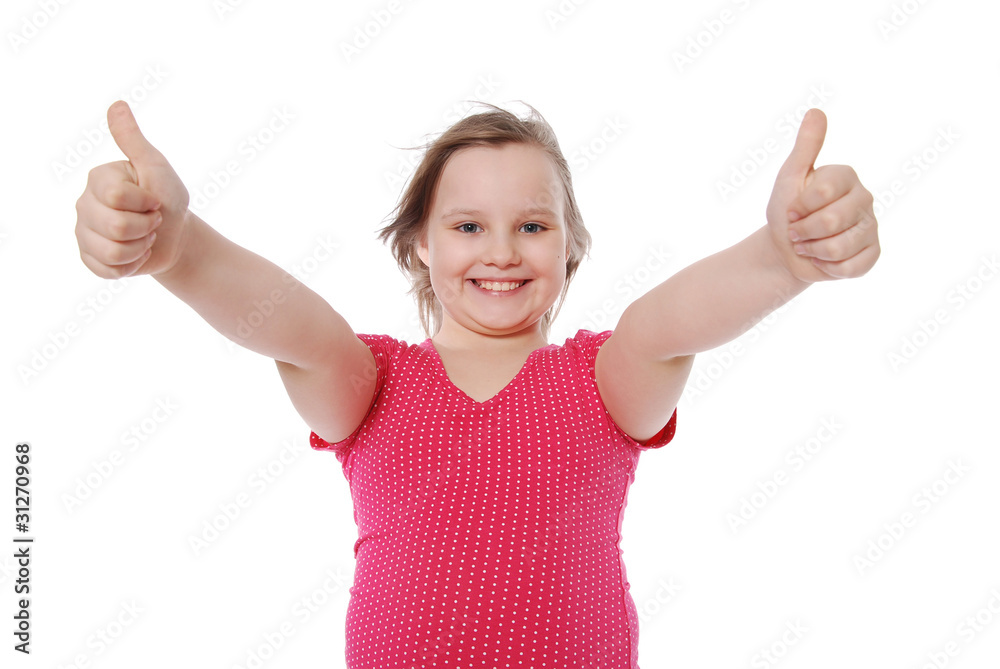 Portrait of a beautiful and confident girl showing thumbs up iso Portrait of a beautiful and confident girl showing thumbs up iso