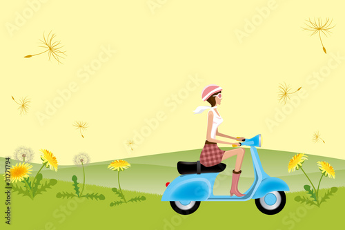 Scooter girl on dandelion seeds