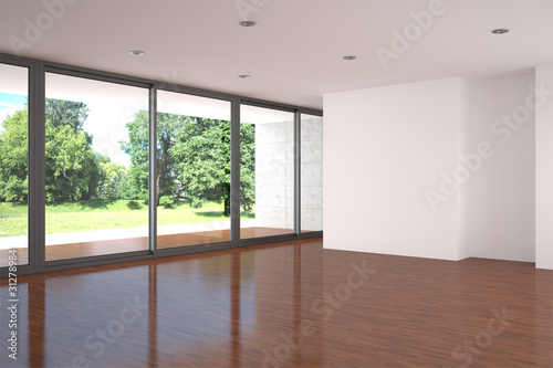 empty living room with parquet floor © angelo sarnacchiaro