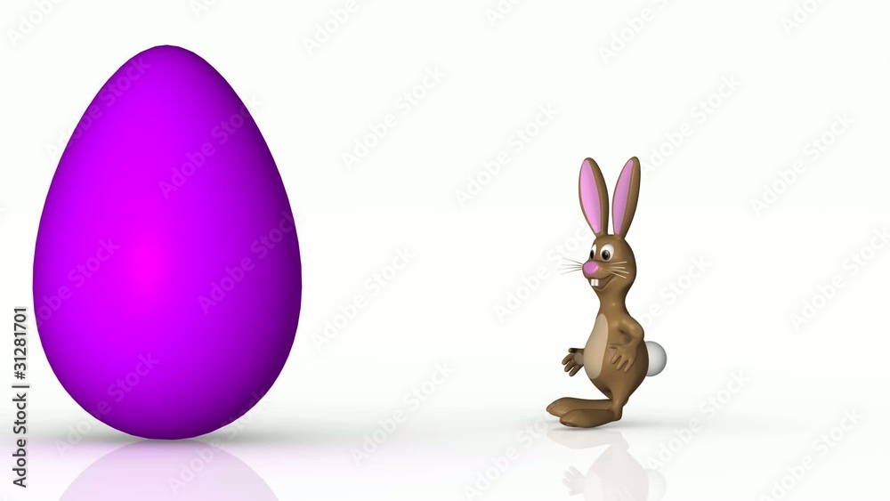 Osterhase hüpft zu Osterei