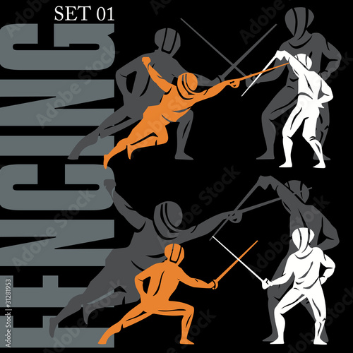 Fencing silhouettes set