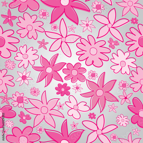 Pink stylized flowers on grey backgorund