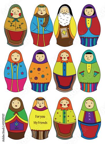 cartoon Russian dolls icon