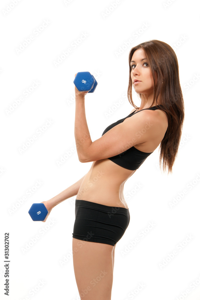 Fitness woman on diet workout dumbbells Fitness woman on diet workout dumbbells
