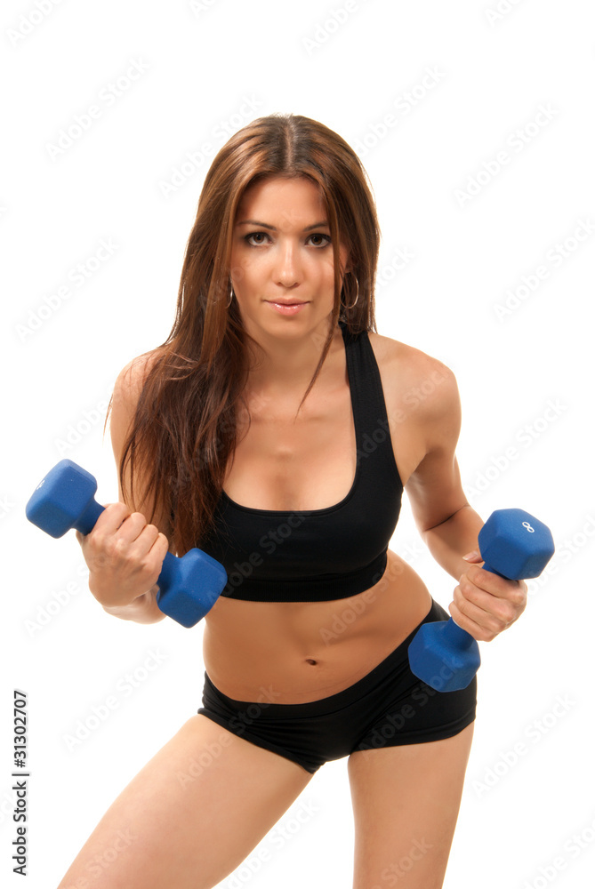 Fitness woman on diet workout dumbbells Fitness woman on diet workout dumbbells