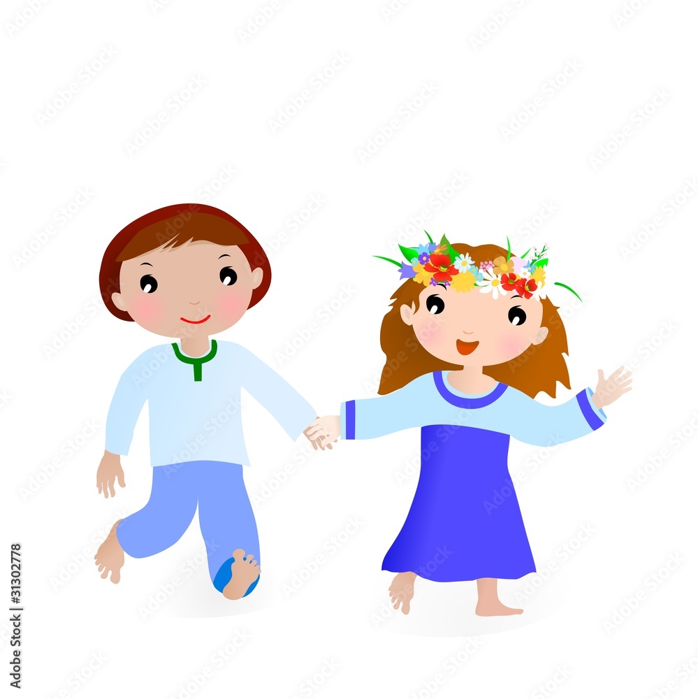Happy couple cartoon boy and girl on the white Happy couple cartoon boy and girl on the white