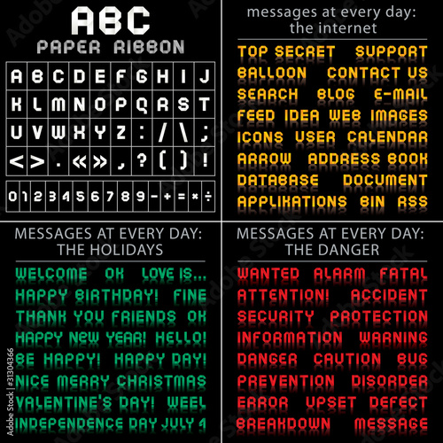 ABC font from paper tape, messages at every day