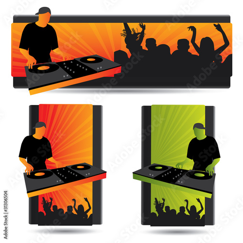 Party banner set with dj and crowd