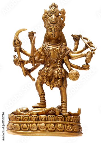 Golden Hindu Goddess Kali isolated over white