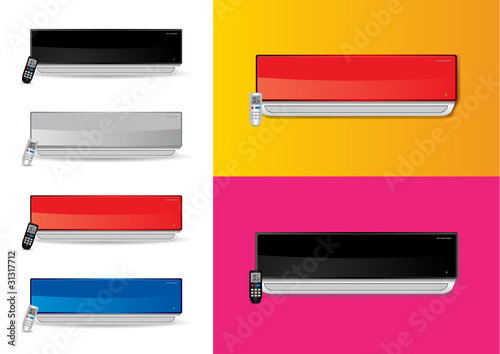 Split airconditioners ac with remote - vector illustrations