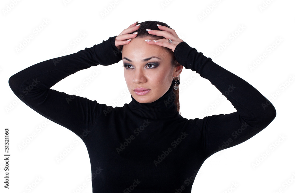 portrait of young sexy woman in black dress isolated on white portrait of young sexy woman in black dress isolated on white