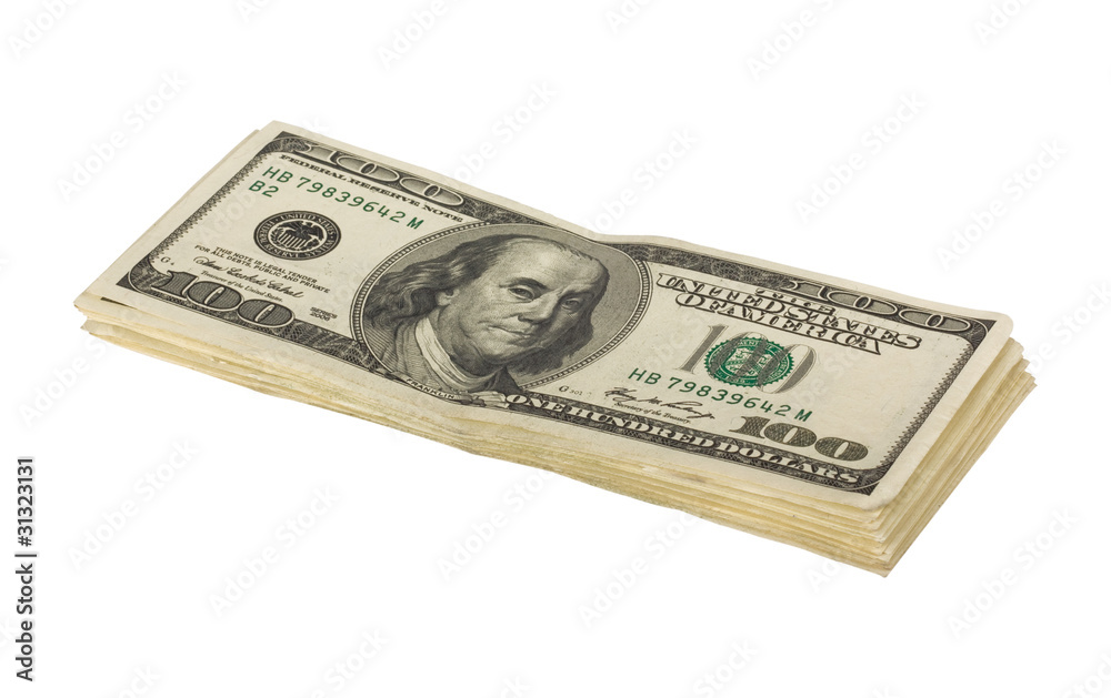 Stack of US Hundred Dollar Bills Isolated on White Background. Stack of US Hundred Dollar Bills Isolated on White Background.