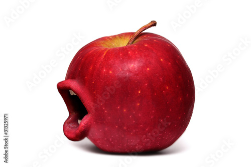 Red apple with a mouth