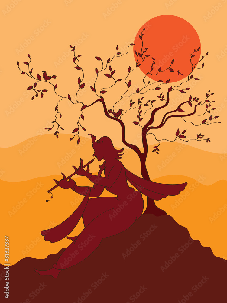 Shadow Art, Krishna Playing Flute Under Tree Shadow Art, Krishna Playing Flute Under Tree