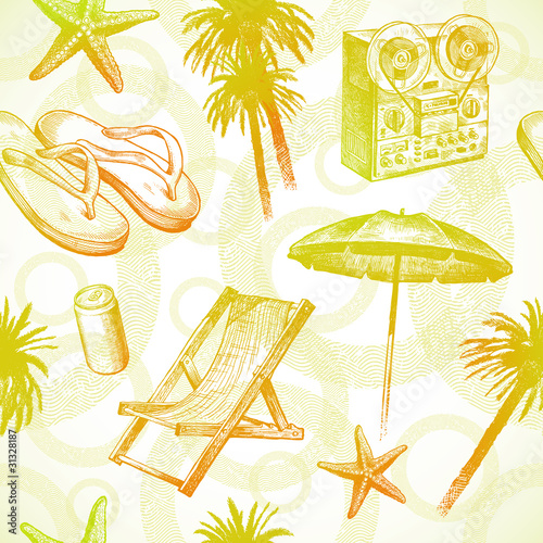 Tropical beach resort - seamless hand drawn background
