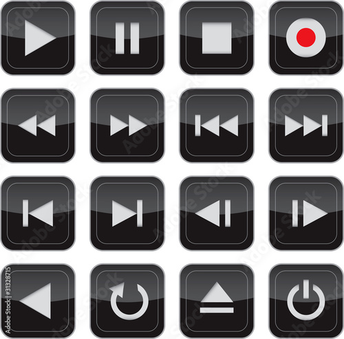 Multimedia control glossy icon set for web, applications, electr