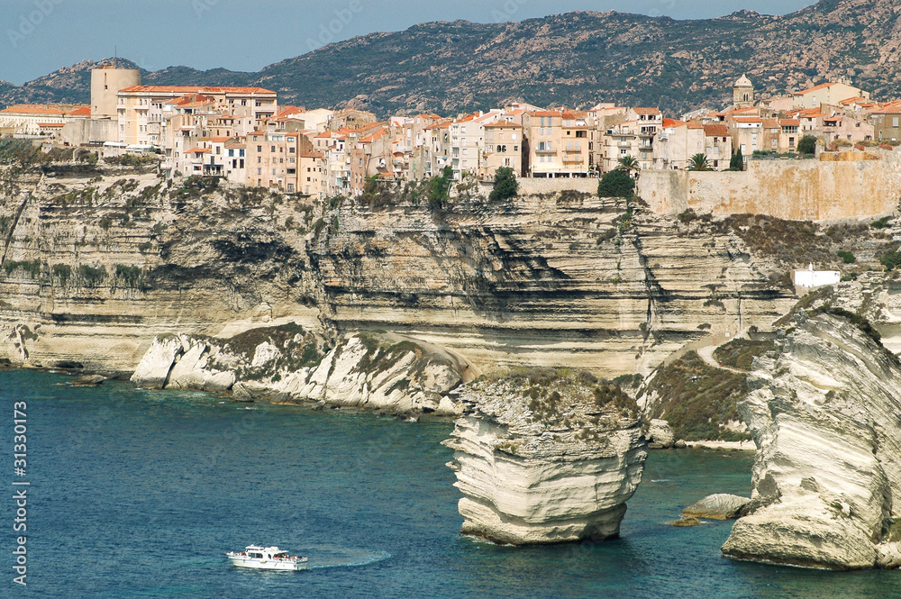 Bonifacio old town on sea cliff, Corsica, France