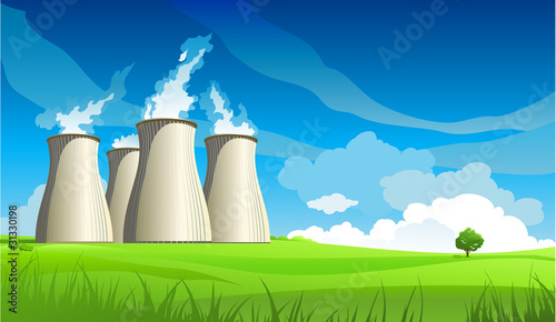 Nuclear plant station and lonely tree