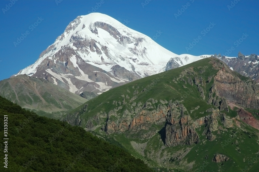 Fototapeta premium Mount Kazbek, Georgian Military Highway, Caucasus mountains