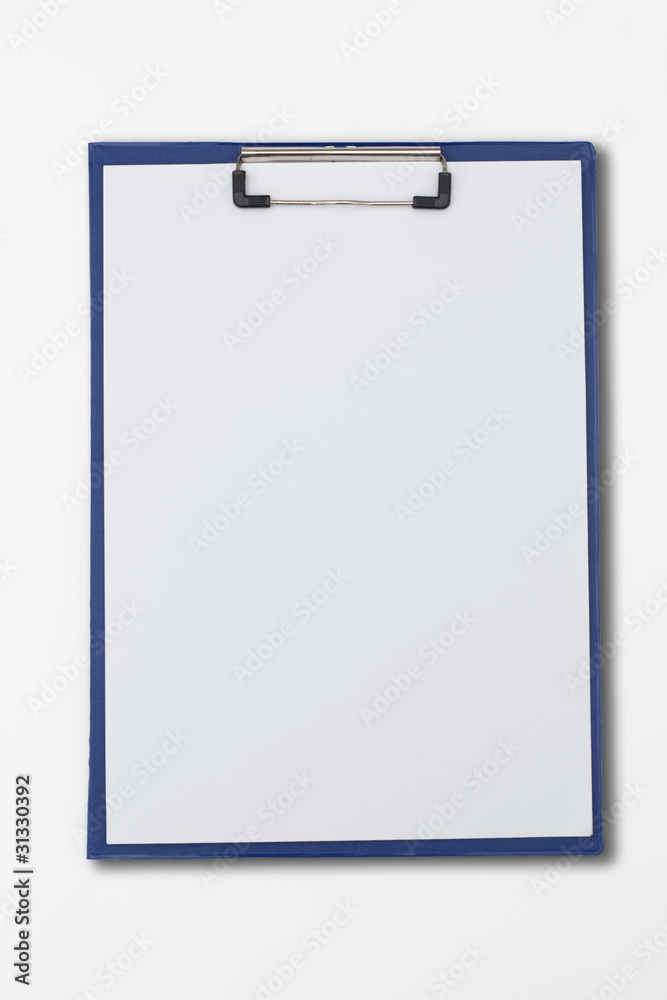 paper on blue clipboard isolated on white background paper on blue clipboard isolated on white background