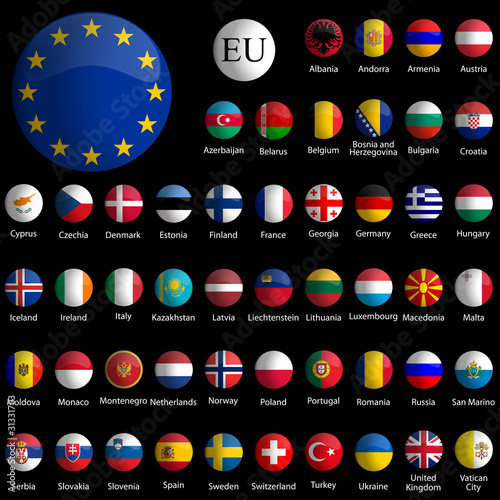 europe glossy icons collection against black