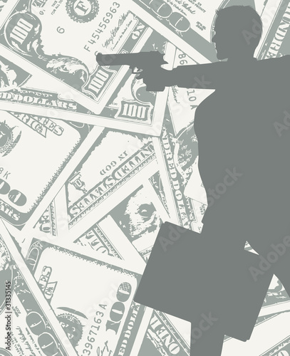man silhouette with gun and money