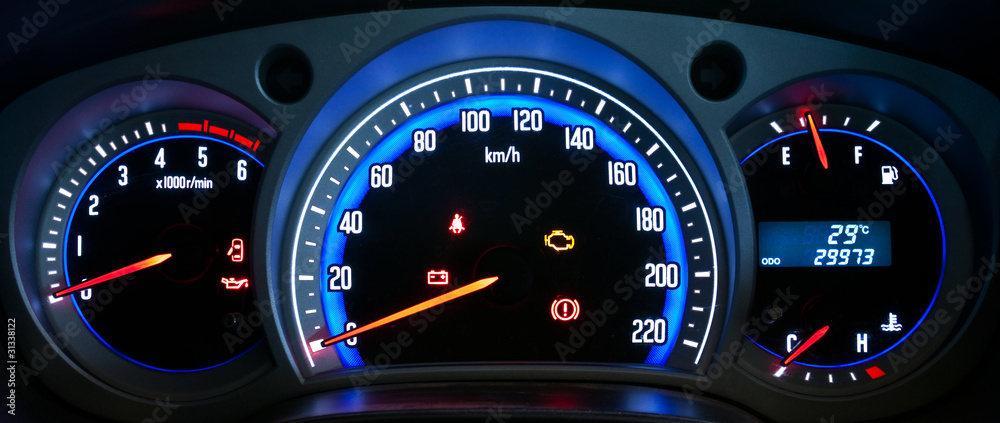 Fototapeta premium Modern car illuminated dashboard closeup