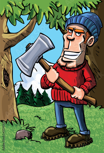 Cartoon lumberjack holding an axe
