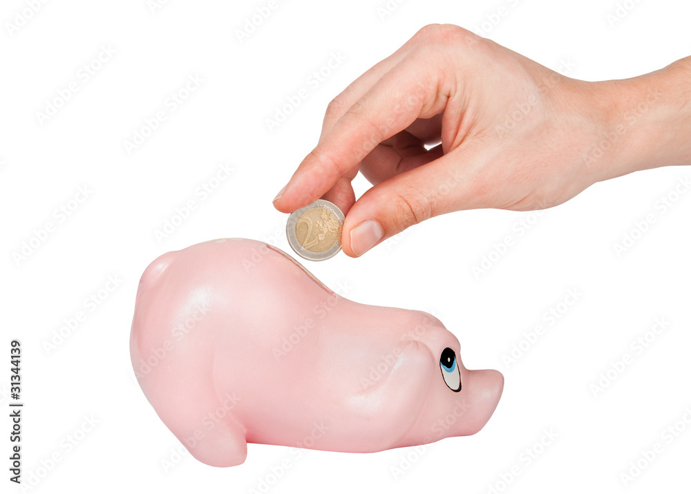 custom made wallpaper toronto digitalMan's hand inserting 2 euro coin into coin bank