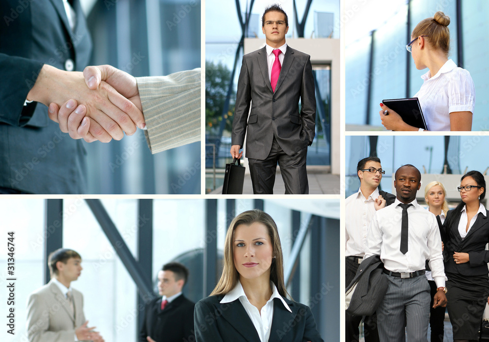 A collage of business images with young and smart people A collage of business images with young and smart people
