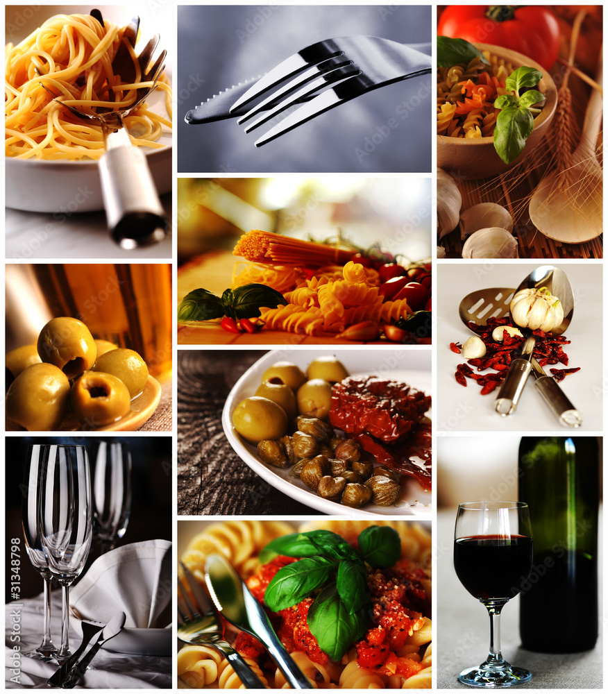 Kuchnia włoska - kolaż - obrazy, fototapety, plakaty 