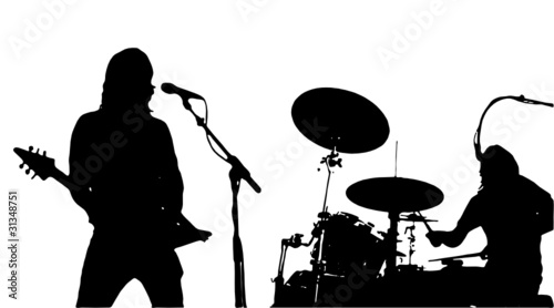 Guitarist And Drumer Musician Silhouettes Vector 02